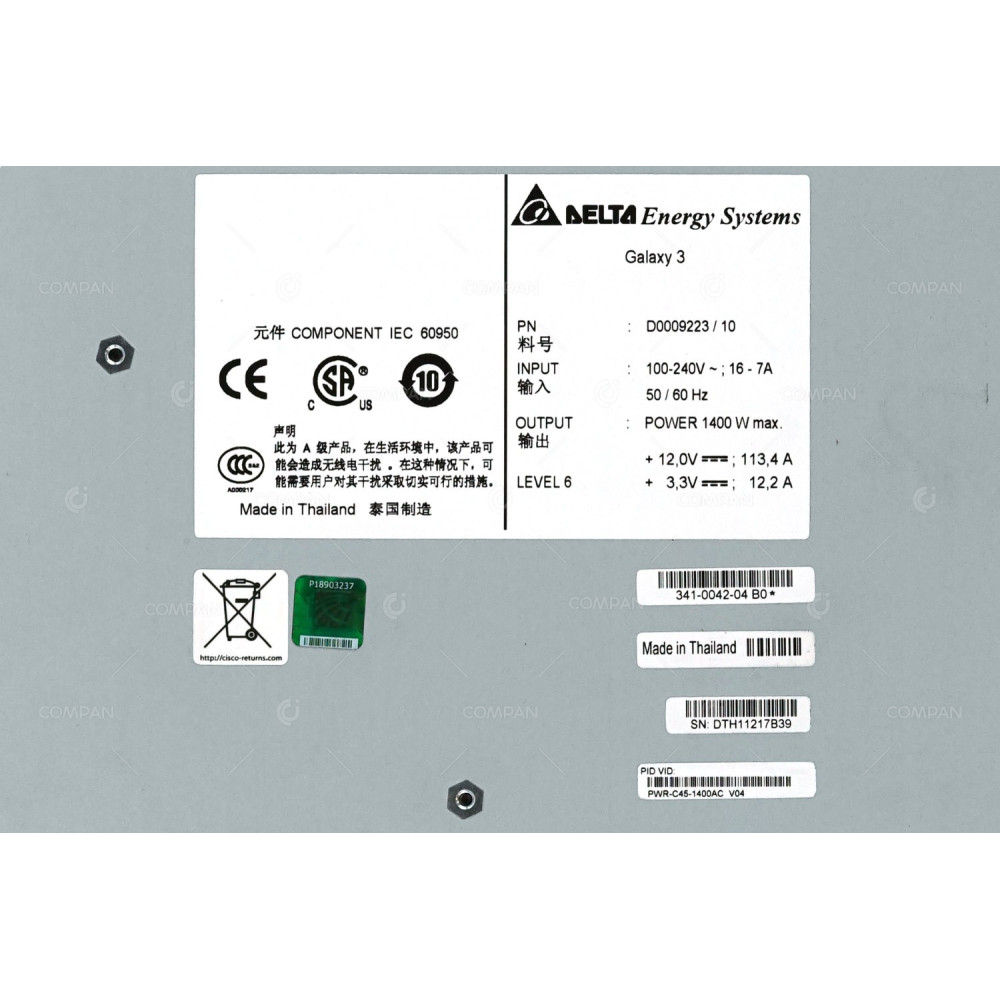 PWR-C45-1400AC-NEW CISCO 1400W POWER SUPPLY WITH CABLE FOR CATALYST 4500 341-0042-04, D0009223/10, 72-0872-01